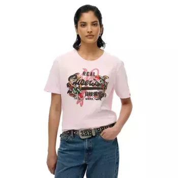 Футболка с коротким рукавом Superdry Vl Tokyo Relaxed, розовый