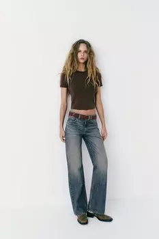 Футболка с коротким рукавом ZARA, коричневый/серо-коричневый