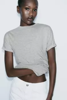 Футболка с коротким рукавом ZARA, серый мергель