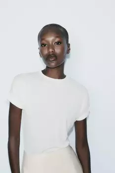 Футболка с коротким рукавом ZARA, устрично-белый