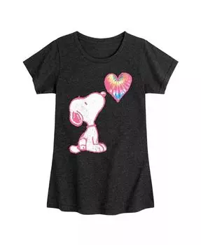 Футболка с короткими рукавами Big Girls Snoopy Tie Dye Heart Graphic Peanuts, черный