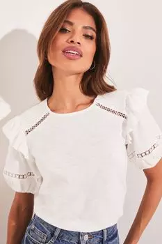 Футболка с короткими рукавами-буфами и рюшами Lipsy, белый