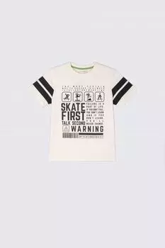 Футболка с короткими рукавами Coccodrillo экрю с принтом