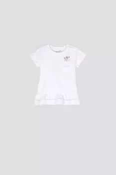 Футболка с короткими рукавами Coccodrillo белый с карманом и оборкой