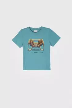 Футболка с короткими рукавами Coccodrillo бирюзовый с принтом Gamer