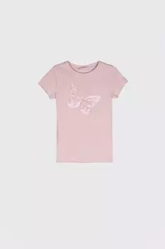 Футболка с короткими рукавами Coccodrillo розовый с аппликацией из пайеток