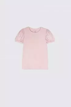 Футболка с короткими рукавами Coccodrillo розовый с пышными рукавами и пайетками