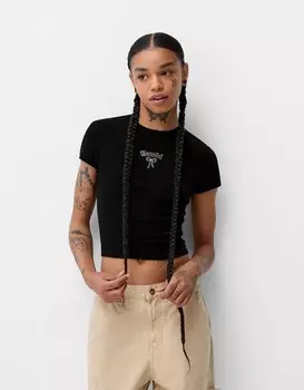 Футболка с короткими рукавами disney bambi Bershka, черный