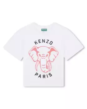 Футболка с короткими рукавами для девочки из 100% хлопка Kenzo Kids, белый