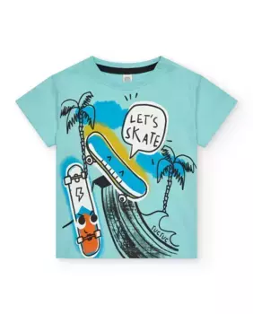 Футболка с короткими рукавами для мальчика со скейтбордом и пальмами Tuc tuc, синий