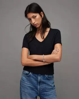 Футболка с короткими рукавами Evie и V-образным вырезом AllSaints, черный