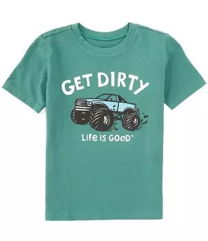 Футболка с короткими рукавами «Get Dirty Truck» для больших мальчиков 8–20 лет «Life is Good», зеленый