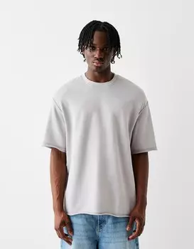 Футболка с короткими рукавами и эффектом выцветания из плюша Bershka, серый