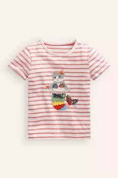 Футболка с короткими рукавами и аппликацией «Русалка» Boden, розовый