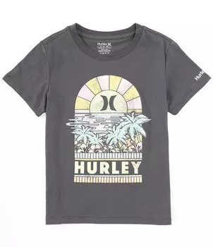 Футболка с короткими рукавами и цветочным принтом «Закат» для девочек Hurley Big Girls 7–16, серый