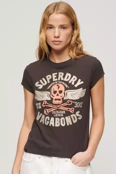 Футболка с короткими рукавами и декором Superdry, коричневый