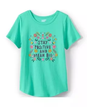 Футболка с короткими рукавами и графикой для девочек с изогнутым краем Lands' End, зеленый