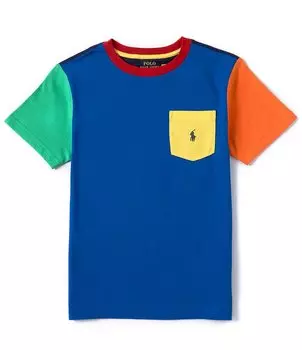 Футболка с короткими рукавами и карманами с цветными блоками Polo Ralph Lauren Big Boys 8–20, серебро