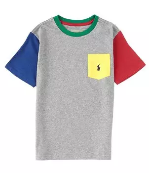 Футболка с короткими рукавами и карманами с круглым вырезом и логотипом Polo Ralph Lauren для больших мальчиков 8–20 лет, мультиколор