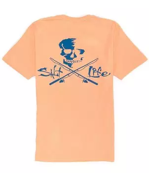 Футболка с короткими рукавами и карманами с черепом и столбами Salt Life, оранжевый