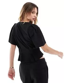 Футболка с короткими рукавами и корсетной талией черного цвета со швами ASOS DESIGN