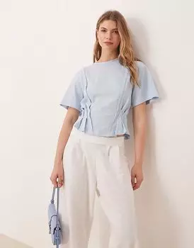 Футболка с короткими рукавами и корсетной талией ASOS DESIGN нежно-голубого цвета
