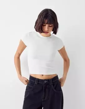 Футболка с короткими рукавами и круглым вырезом Bershka, белый