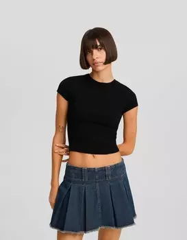 Футболка с короткими рукавами и круглым вырезом Bershka, черный