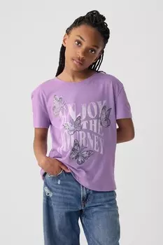 Футболка с короткими рукавами и круглым вырезом, с принтом из пайеток (4 13 лет) Gap, фиолетовый