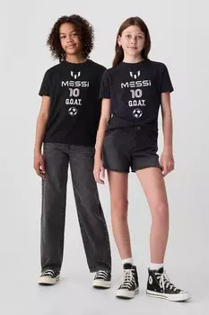 Футболка с короткими рукавами и круглым вырезом с принтом Месси (4 13 лет) Gap, черный