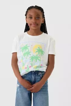 Футболка с короткими рукавами и круглым вырезом (4 13 лет) Gap, белый