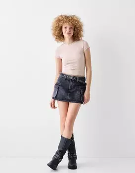 Футболка с короткими рукавами и круглым вырезом Bershka, розовый