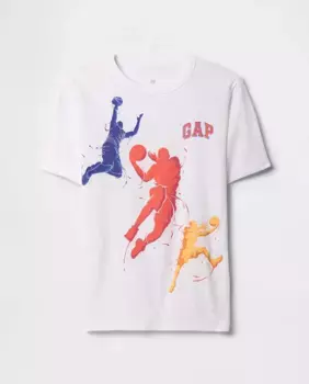 Футболка с короткими рукавами и круглым вырезом с рисунком для мальчиков Gap, белый
