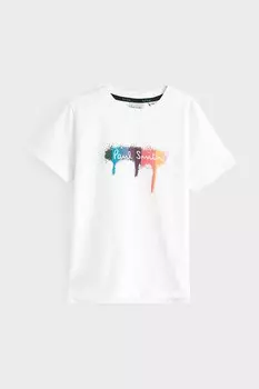 Футболка с короткими рукавами и культовым принтом для мальчиков, 100% хлопок Paul Smith Junior, белый
