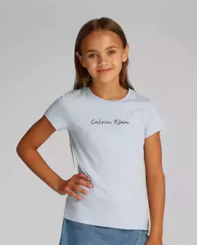 Футболка с короткими рукавами и логотипом для девочек Calvin Klein, голубой