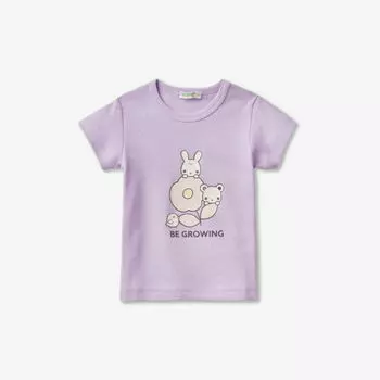 Футболка с короткими рукавами и логотипом из органического хлопка 1–18 месяцев Benetton, сиреневый