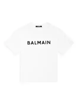 Футболка с короткими рукавами и логотипом Little Boy's & Boy's Balmain, белый