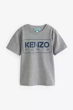 Футболка с короткими рукавами и логотипом Paris из 100% хлопка Kenzo Kids, серый