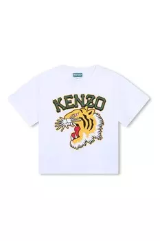 Футболка с короткими рукавами и логотипом тигра Varisty Kenzo Kids, белый