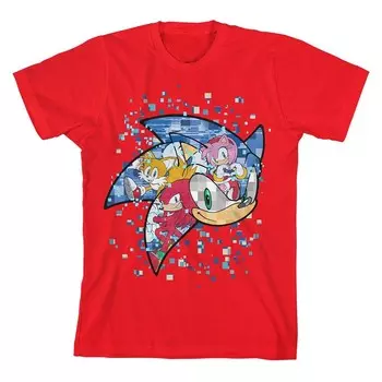 Футболка с короткими рукавами и мозаикой Sonic the Hedgehog для девочек 7–16 лет Licensed Character, красный