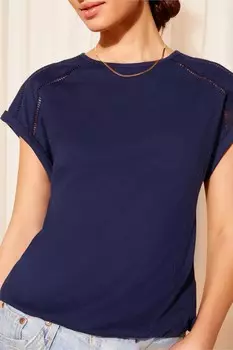 Футболка с короткими рукавами и отделкой в виде лестницы с пузырьковым краем Friends Like These, синий