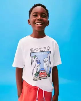 Футболка с короткими рукавами и пейзажным принтом Kids El Corte Ingls, белый