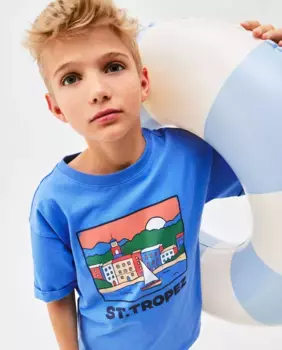 Футболка с короткими рукавами и пейзажным принтом Kids El Corte Ingls, синий