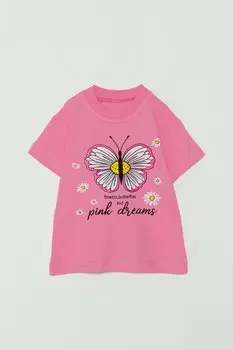 Футболка с короткими рукавами и принтом бабочки для маленьких девочек JackandRoy, пудрово-розовый