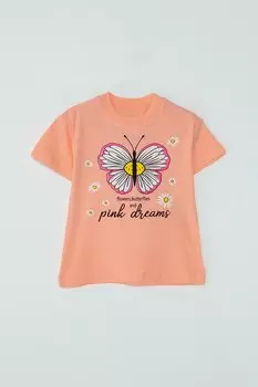 Футболка с короткими рукавами и принтом бабочки для маленьких девочек JackandRoy, детский розовый