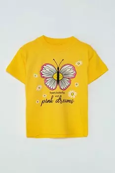 Футболка с короткими рукавами и принтом бабочки для маленьких девочек JackandRoy, желтый