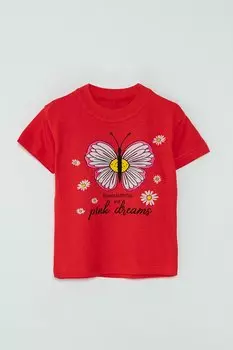 Футболка с короткими рукавами и принтом бабочки для маленьких девочек JackandRoy, цветок граната