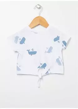 Футболка с короткими рукавами и принтом для маленьких девочек с круглым вырезом цвета экрю 22SG-29 Mammaramma, экрю