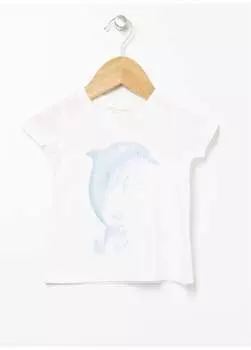 Футболка с короткими рукавами и принтом для маленьких девочек с круглым вырезом цвета экрю 22SG-27 Mammaramma, экрю