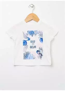 Футболка с короткими рукавами и принтом для маленьких девочек с круглым вырезом цвета экрю 22SG-25 Mammaramma, экрю